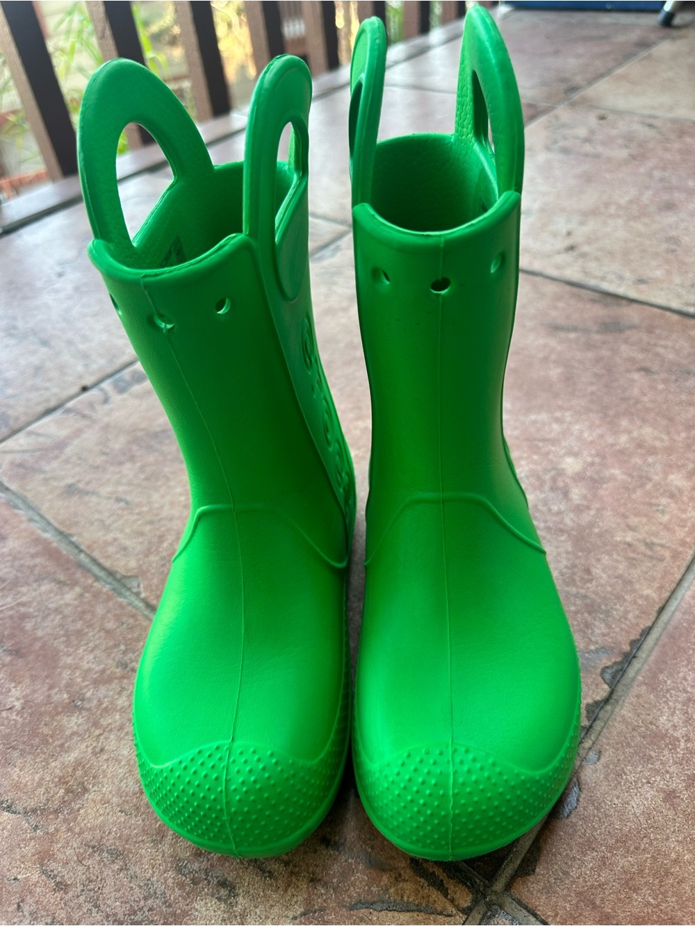 CROCS Kids Bright Green Pull-On Rain Boots with Handles